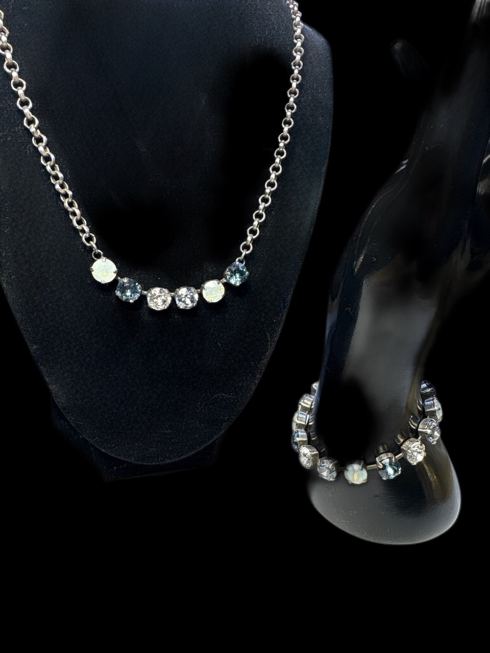Sabika LIKE Crystal Necklace + Bracelet Set Blue Gray Opal Rhinestone - Picture 5 of 5